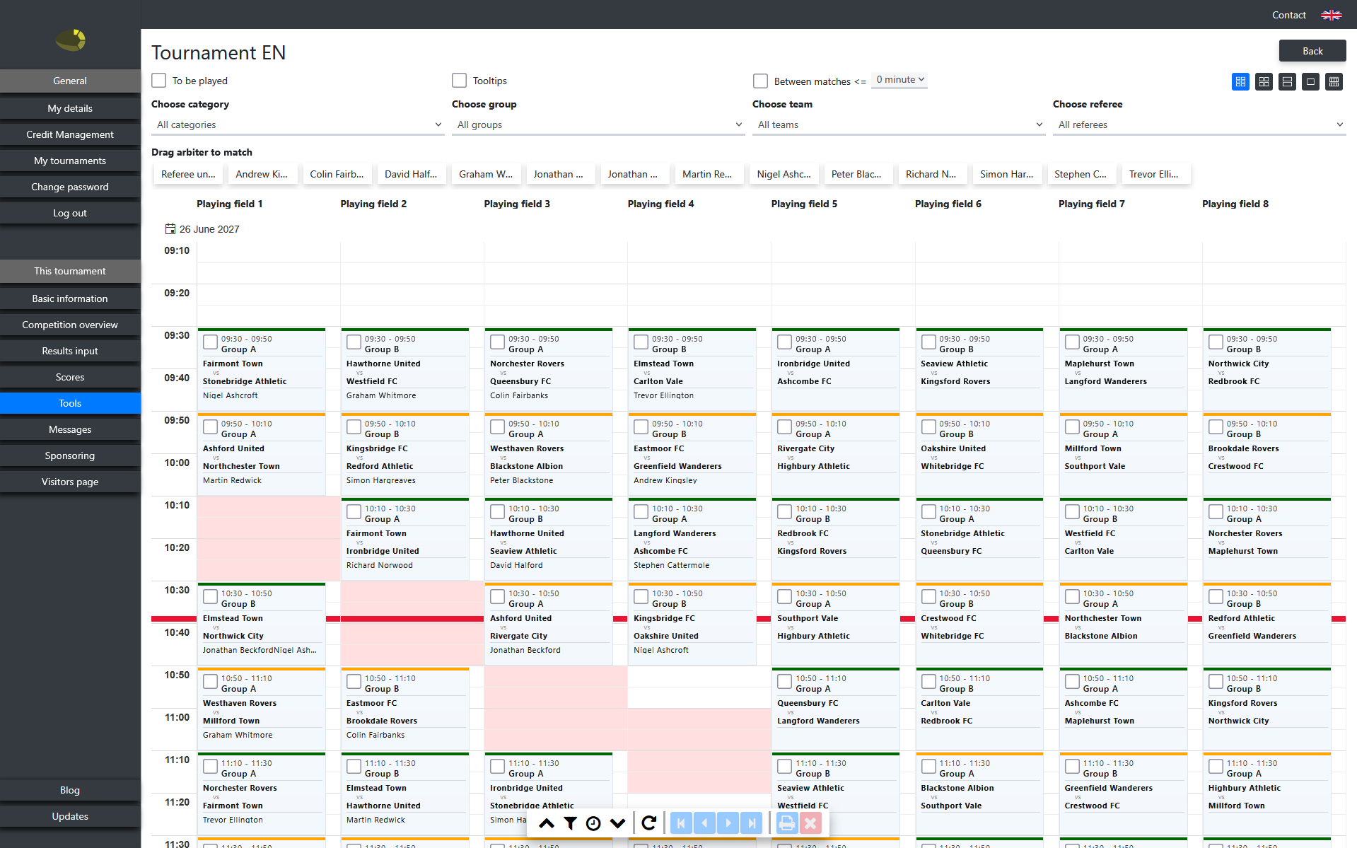 miotorneo.info match planning with multiple fields and referees